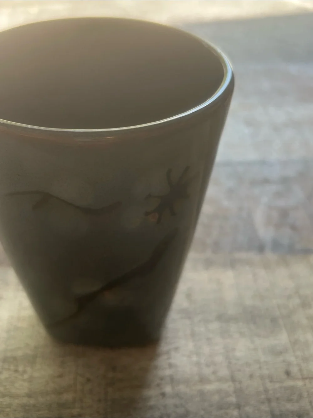 Pier 1 Grey Ceramic Mug with Subtle Gold Accents